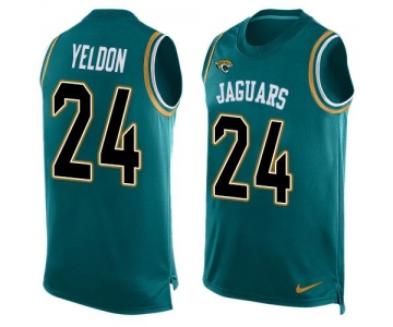 Men's Jacksonville Jaguars #24 T.J. Yeldon Teal Green Hot Pressing Player Name & Number Nike NFL Tank Top Jersey