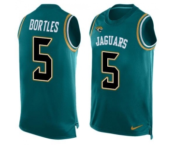 Men's Jacksonville Jaguars #5 Blake Bortles Teal Green Hot Pressing Player Name & Number Nike NFL Tank Top Jersey