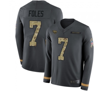 Men's Jacksonville Jaguars #7 Nick Foles Anthracite Salute to Service Stitched Football Limited Therma Long Sleeve Jersey