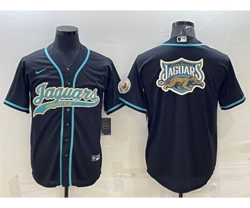 Men's Jacksonville Jaguars Black Team Big Logo With Patch Cool Base Stitched Baseball Jersey