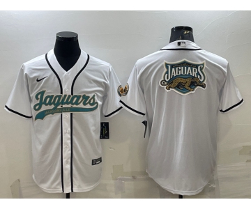 Men's Jacksonville Jaguars White Team Big Logo With Patch Cool Base Stitched Baseball Jersey