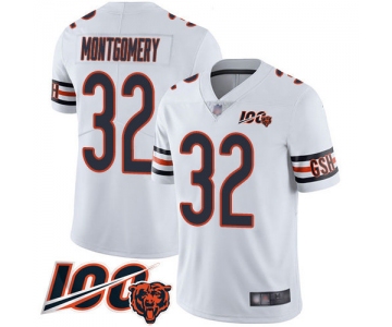 Bears #32 David Montgomery White Men's Stitched Football 100th Season Vapor Limited Jersey