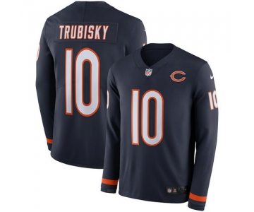 Men Nike Chicago Bears 10 Mitchell Trubisky blue Therma Long Sleeve Jersey