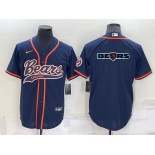 Men's Chicago Bears Navy Team Big Logo With Patch Cool Base Stitched Baseball Jersey