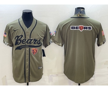 Men's Chicago Bears Olive Salute to Service Team Big Logo Cool Base Stitched Baseball Jersey