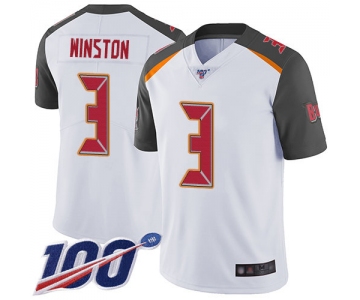 Buccaneers #3 Jameis Winston White Men's Stitched Football 100th Season Vapor Limited Jersey