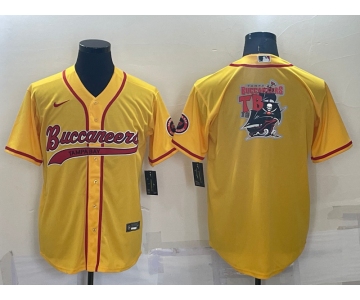 Men's Tampa Bay Buccaneers Gold Team Big Logo With Patch Cool Base Stitched Baseball Jersey