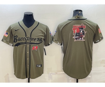 Men's Tampa Bay Buccaneers Olive Salute to Service Team Big Logo Cool Base Stitched Baseball Jersey