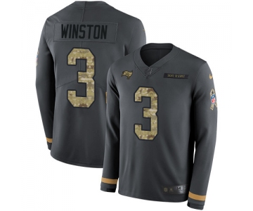 Nike Buccaneers #3 Jameis Winston Anthracite Salute to Service Men's Stitched NFL Limited Therma Long Sleeve Jersey