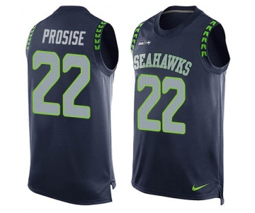 Men's Seattle Seahawks #22 C. J. Prosise Navy Blue Hot Pressing Player Name & Number Nike NFL Tank Top Jersey