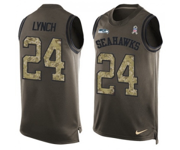 Men's Seattle Seahawks #24 Marshawn Lynch Green Salute to Service Hot Pressing Player Name & Number Nike NFL Tank Top Jersey