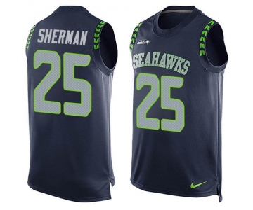 Men's Seattle Seahawks #25 Richard Sherman Navy Blue Hot Pressing Player Name & Number Nike NFL Tank Top Jersey