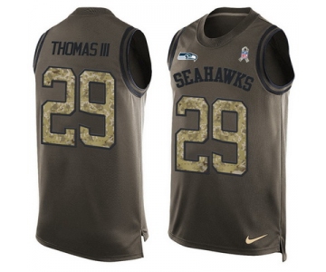 Men's Seattle Seahawks #29 Earl Thomas III Green Salute to Service Hot Pressing Player Name & Number Nike NFL Tank Top Jersey