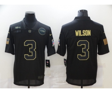 Men's Seattle Seahawks #3 Russell Wilson Black 2020 Salute To Service Stitched NFL Nike Limited Jersey