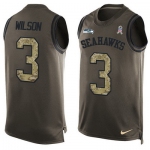 Men's Seattle Seahawks #3 Russell Wilson Green Salute to Service Hot Pressing Player Name & Number Nike NFL Tank Top Jersey