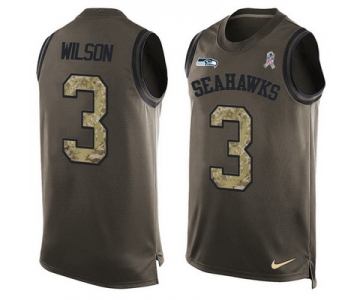 Men's Seattle Seahawks #3 Russell Wilson Green Salute to Service Hot Pressing Player Name & Number Nike NFL Tank Top Jersey