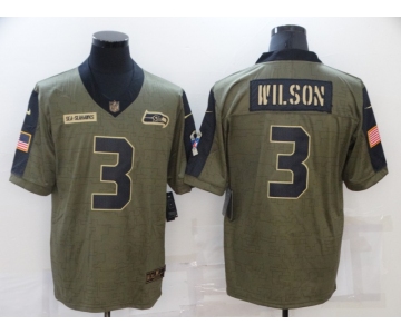 Men's Seattle Seahawks #3 Russell Wilson Nike Olive 2021 Salute To Service Limited Player Jersey