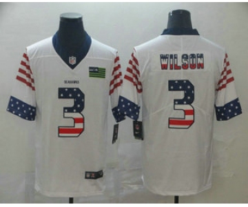 Men's Seattle Seahawks #3 Russell Wilson White Independence Day Stars Stripes Jersey