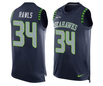 Men's Seattle Seahawks #34 Thomas Rawls Navy Blue Hot Pressing Player Name & Number Nike NFL Tank Top Jersey