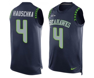 Men's Seattle Seahawks #4 Steven Hauschka Navy Blue Hot Pressing Player Name & Number Nike NFL Tank Top Jersey