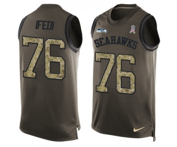 Men's Seattle Seahawks #76 Germain Ifedi Green Salute to Service Hot Pressing Player Name & Number Nike NFL Tank Top Jersey