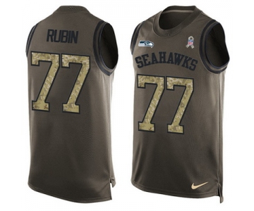 Men's Seattle Seahawks #77 Ahtyba Rubin Green Salute to Service Hot Pressing Player Name & Number Nike NFL Tank Top Jersey