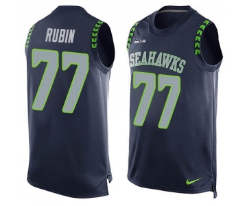 Men's Seattle Seahawks #77 Ahtyba Rubin Navy Blue Hot Pressing Player Name & Number Nike NFL Tank Top Jersey