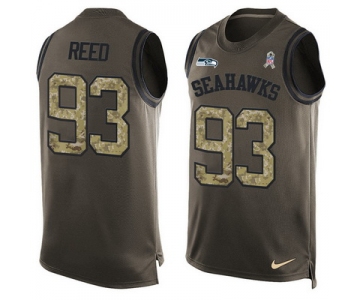 Men's Seattle Seahawks #93 Jarran Reed Green Salute to Service Hot Pressing Player Name & Number Nike NFL Tank Top Jersey