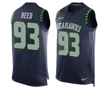 Men's Seattle Seahawks #93 Jarran Reed Navy Blue Hot Pressing Player Name & Number Nike NFL Tank Top Jersey
