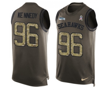 Men's Seattle Seahawks #96 Cortez Kennedy Green Salute to Service Hot Pressing Player Name & Number Nike NFL Tank Top Jersey