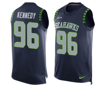 Men's Seattle Seahawks #96 Cortez Kennedy Navy Blue Hot Pressing Player Name & Number Nike NFL Tank Top Jersey