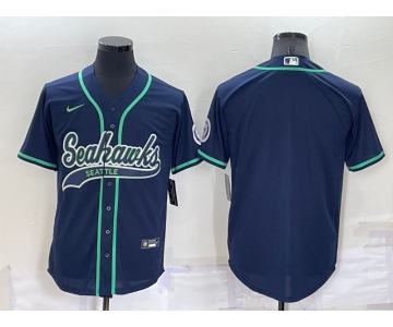 Men's Seattle Seahawks Blank Navy Blue Stitched MLB Cool Base Nike Baseball Jersey