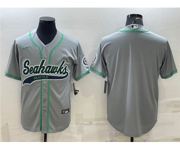 Men's Seattle Seahawks Gray With Patch Cool Base Stitched Baseball Jersey