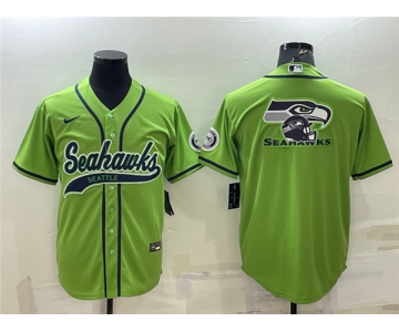 Men's Seattle Seahawks Green Team Big Logo With Patch Cool Base Stitched Baseball Jersey