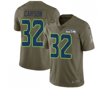 Nike Seahawks 32 Chris Carson Olive Men's Stitched NFL Limited 2017 Salute To Service Jersey