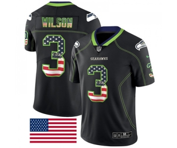 Nike Seattle Seahawks #3 Russell Wilson Black Men's Stitched NFL Limited Rush USA Flag Jersey