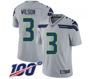 Seahawks #3 Russell Wilson Grey Alternate Men's Stitched Football 100th Season Vapor Limited Jersey