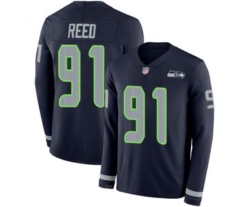 Seahawks #91 Jarran Reed Steel Blue Team Color Men's Stitched Football Limited Therma Long Sleeve Jersey