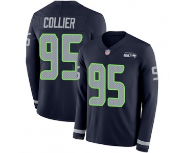 Seahawks #95 L.J. Collier Steel Blue Team Color Men's Stitched Football Limited Therma Long Sleeve Jersey