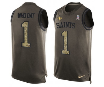 Men's New Orleans Saints #1 Who Dat Green Salute to Service Hot Pressing Player Name & Number Nike NFL Tank Top Jersey