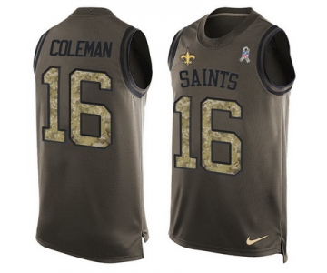 Men's New Orleans Saints #16 Brandon Coleman Green Salute to Service Hot Pressing Player Name & Number Nike NFL Tank Top Jersey