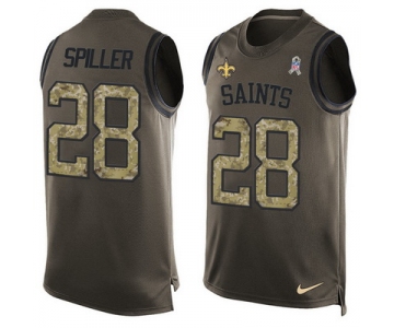 Men's New Orleans Saints #28 C.J.Spiller Green Salute to Service Hot Pressing Player Name & Number Nike NFL Tank Top Jersey