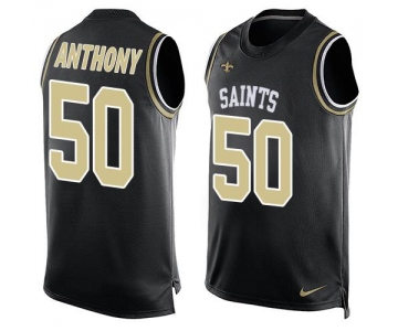 Men's New Orleans Saints #50 Stephone Anthony Black Hot Pressing Player Name & Number Nike NFL Tank Top Jersey