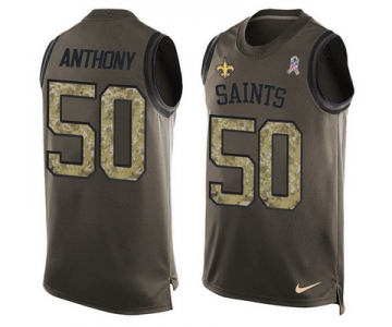 Men's New Orleans Saints #50 Stephone Anthony Green Salute to Service Hot Pressing Player Name & Number Nike NFL Tank Top Jersey