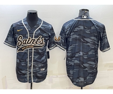 Men's New Orleans Saints Blank Grey Camo With Patch Cool Base Stitched Baseball Jersey