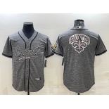 Men's New Orleans Saints Grey Team Big Logo With Patch Cool Base Stitched Baseball Jersey