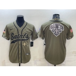 Men's New Orleans Saints Olive Salute to Service Team Big Logo Cool Base Stitched Baseball Jersey