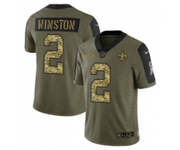 Men's Olive New Orleans Saints #2 Jameis Winston 2021 Camo Salute To Service Limited Stitched Jersey