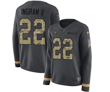 Nike Saints #22 Mark Ingram II Anthracite Salute to Service Men's Stitched NFL Limited Therma Long Sleeve Jersey