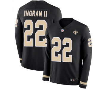 Nike Saints #22 Mark Ingram II Black Team Color Men's Stitched NFL Limited Therma Long Sleeve Jersey